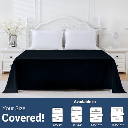 King Flat Sheet Only, 1 Pack Top Bed Sheets, Soft Breathable Brushed Microfiber Color-Coded Label Threads, (105"x102",Black) - Image 5