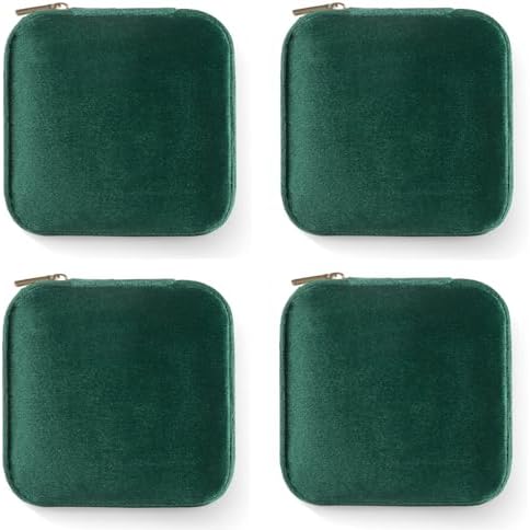 ZPROW Plush Velvet Travel Jewelry Case, Travel Jewelry Organizer, Jewelry Travel Case, Travel Jewelry Box, Small Jewelry Case, Jewelry Travel Box, Earring Organizer with Mirror - Emerald Green 4packs by ZPROW