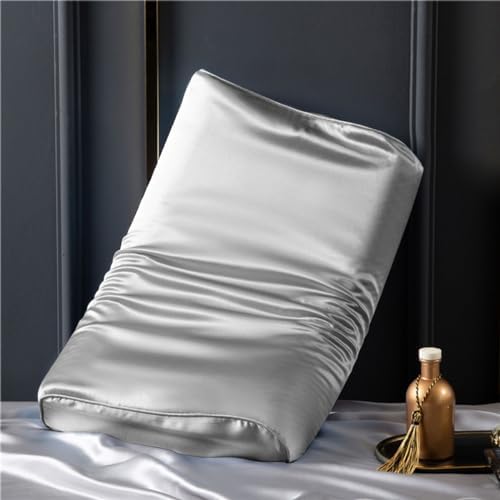 100% Mulberry Silk Pillowcase for Memory Foam, Cervical, Contour Pillow - Smooth Cover (20 x 12.5 Inch, Grey) by Cozysilk%7CBringNatureHome