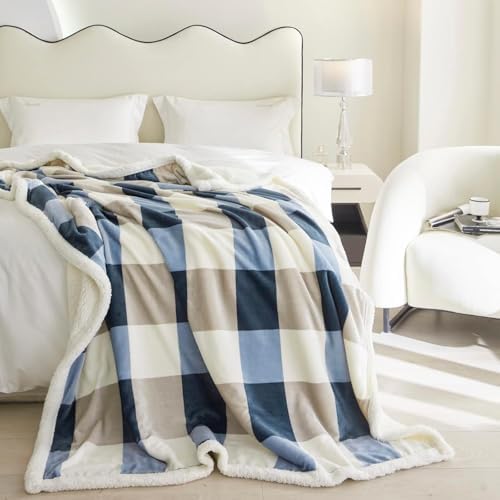 Gracelife Sherpa Fleece Throw Blanket for Couch, Fluffy Plush Warm Fuzzy Blanket for Women and Men, Cozy Thick Soft Twin Blanket for Bed, Gray-Soft Blue, 50x60 Inches - Image 7