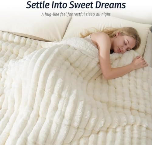 Fleece Weighted Blanket for Adults 60" x 80" 20lbs Striped Blankets, White - Image 4