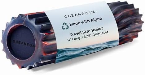 Oceanfoam Ripple Travel Foam Roller (11" x 3.35") Firm Mini Foam Roller for Physical Therapy, Deep Tissue Massage, Back Pain - High Density, Wave Textured - Yoga (Red, Dark Navy & Natural Marbled) by Oceanfoam