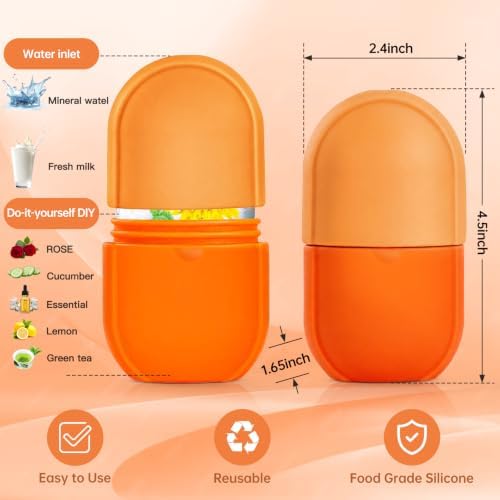 Ice Roller for Face and Eye, Gua Sha Facial Tools ,Puffiness Relief Ice Roller Skin Care ,Ice Facial Cube, Neck Massage, Silicone Ice Mold for Face Beauty,Self Care Gifts for Women ( Orange) - Image 5