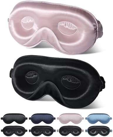 BeeVines 22 Momme Silk Sleep Mask, 3D Contoured Eye Masks for Women(2 Pack) by BeeVines