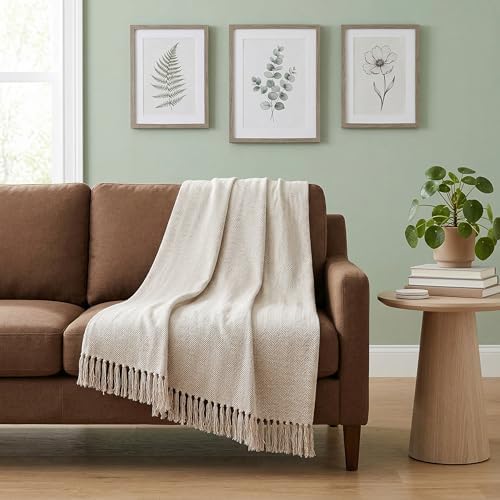 Americanflat 50x60 Throw Blanket - Soft and Breathable Cotton Throw Blanket for Couch, Bed, Chair - Decorative Blankets Perfect for Home, Office, or Outdoor Use - Cream Herringbone Design - Image 4