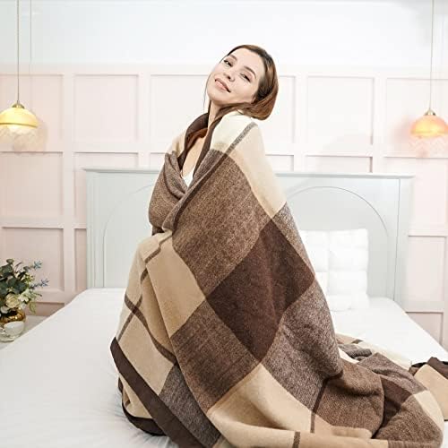 YOUR MOON 100% Wool Blanket, Medium Weight, King 90 x 108 in, Coffee by YOURMOON