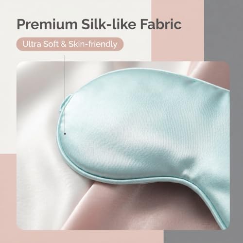 [1 Pack] QSYW Sleep Masks, Satin Eye Mask for Sleeping - Silky Eye Masks Bulk with Storage Bag & Elastic Strap, Light Blue - Image 3