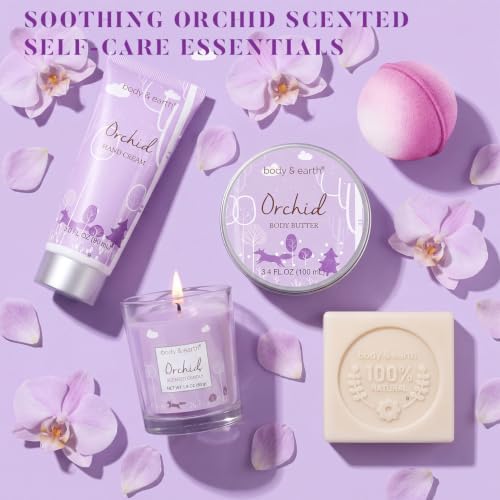 Body & Earth Spa Gifts for Women, 5 Pcs Gifts for Women Orchid Gift Sets, Bath and Body Womens Bath Gifts, Mothers Day Gift - Image 4