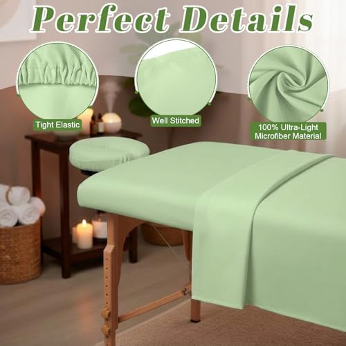 Oudain 4 Sets 3 Piece Soft Microfiber Massage Table Sheets Set Bulk Includes Massage Flat Sheet and Fitted Sheet and Face Rest Cover(Green) - Image 3