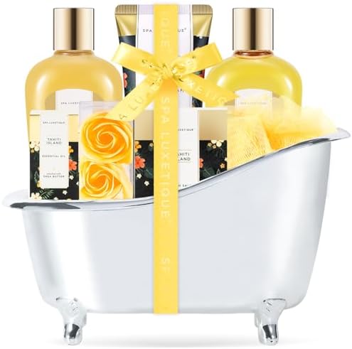 Spa Luxetique Spa Gift Baskets for Women - 8pcs Yellow Gifts for Women, Womens Self Care Kit Includes Body Lotion, Bubble Bath, Bath Sets, Christmas Gifts for Mom by spaluxetique
