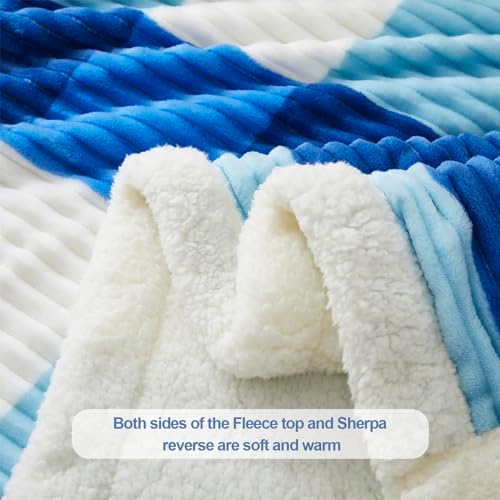 PU MEI Sherpa Blanket Twin Plaid Thick Bed Blanket, 90”*80” Super Soft Flannel Fuzzy Fleece Reversible Velvet Plush Warm Blanket for Couch(Blue Check, 80"*90") - Image 4
