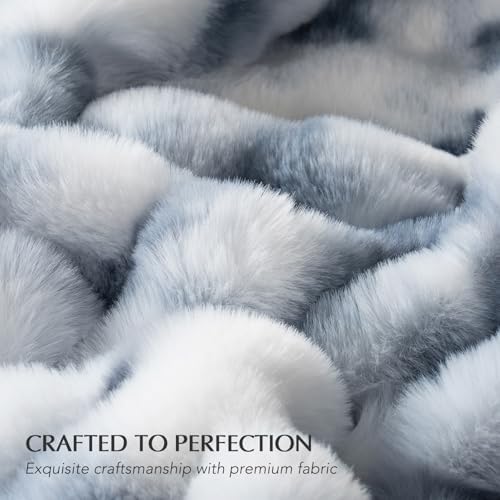 EverGrace Faux Rabbit Fur Bubble Throw Blanket, 50"x60", Cloud Blue - Image 4