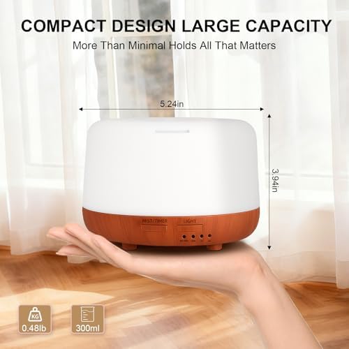Marchred 300ML Essential Oil Diffuser, Small Aromatherapy Diffuser with Remote, 7-Color LED Light, 4 Timer Settings, Safe Auto-Off, for Bedroom, Desk, Home Office - Image 2