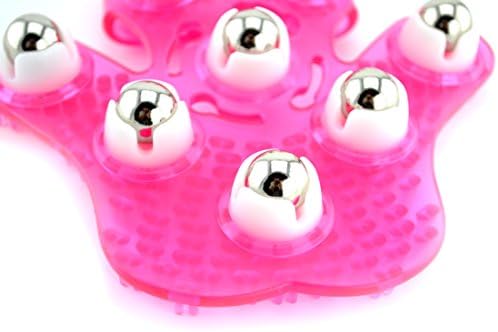 SAMYO Palm Shaped Massage Glove Body Massager with 9 360-degree-roller Metal Roller Ball Beauty Body Care (Pink) - Image 4