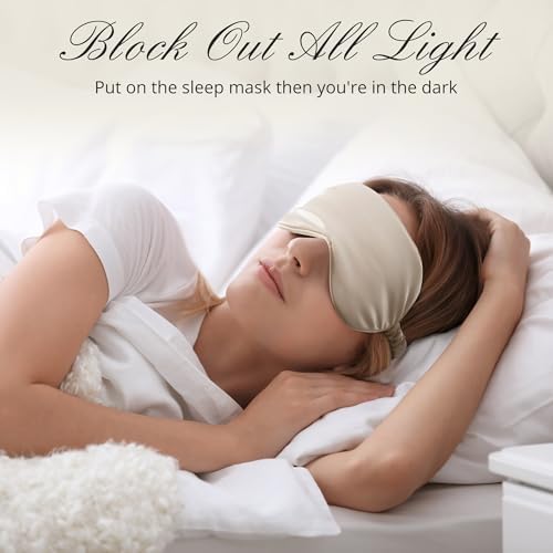 BOKOR Adjustable Silk Sleep Eye Mask for Women and Men, Luxury Mulberry Silk Eye Cover, Light-Blocking Improve Sleep Quality,with Travel Bag - Champagne - Image 5