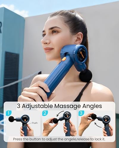 NAPRE Massage Gun with Extension Handle and 3 Adjustable Angles,Deep Tissue Back Massage for Neck/Shoulders/Waist/Legs/Body Pain Relief,Handheld Percussion Muscle Massager with Portable Case,Blue - Image 2
