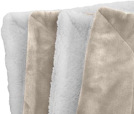 Elegant Comfort Luxury Ultra-Plush Velvet Touch Fleece Throw Soft, Warm, Cozy| Micromink Sherpa-Backing Reversible Blanket for Bed, Sofa and Couch, Solid Cream - Image 3