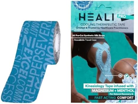 Heali Kinesiology Tape with Magnesium and Menthol, 20 Pcs Precut Strips, K Tape Roll, Knees, Physical Therapy Sports Tape for Muscles and Joints, Water Resistant, Blue Inspo by HEALIMEDICAL