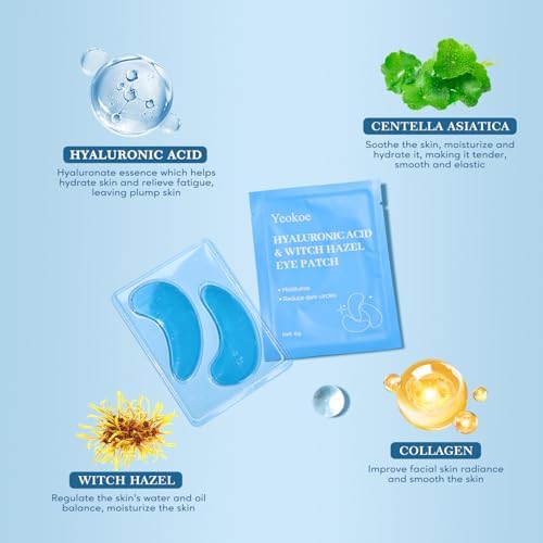 Yeokoe Under Eye Patches for Dark Circles,Puffy Eyes,20 Pairs Face Masks SkinCare With Hyaluronic Acid Witch Hazel for Moisturize - Image 4
