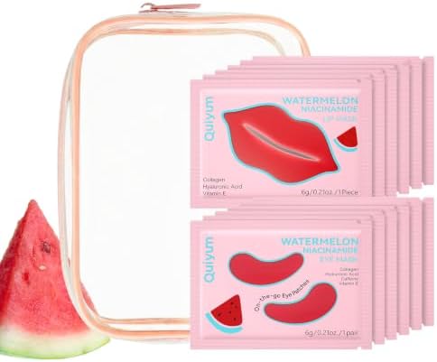 QUIYUM Watermelon Niacinamide Lip & Eye Mask Set, Facial Skincare(12 Packs) by Quiyum