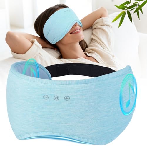 Sleep Headphones with Bluetooth 5.4 Sleep Mask, Bamboo Cotton Music Wireless Bluetooth Eye Mask for Sleeping, Earphones HD Speaker Microphone for Travel by RestEasyLiveCalm