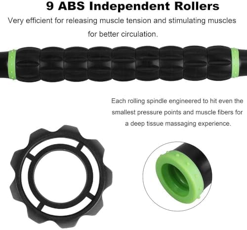YANSYI Professional 9-Roller Deep Tissue Massage Stick - Portable Muscle Recovery Roller for Athletes, Relieves Post-Workout Soreness & Leg/Back Pain - Portable Physio Tool (Black) - Image 3