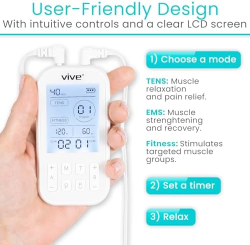 Vive Stim Machine for Muscle Recovery - 24 Mode Tens Unit Stimulator for Pain Relief Therapy - 24 EMS & 12 Fitness Models with Electrodes for Period Cramps, Physical Therapy - Stimulation Device - Image 4