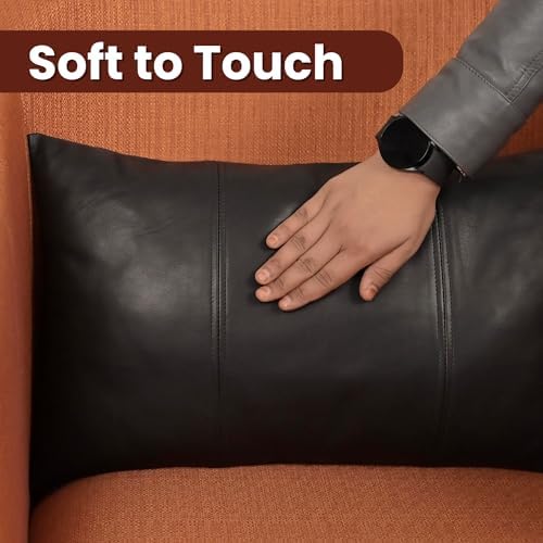 LL LEATHER LOVERS 100% Lambskin Leather Pillow Cover 20x28 Inch – Hand-Stitched Cushion Case with Hidden Zipper, Decorative Throw Cover for Sofa, Bed and Living Room - Black Panel Pack of 2 - Image 4