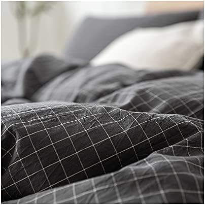 F.Y.Dreams 100% Washed Cotton Duvet Cover for Weighted Blanket 60x80 inches with 16 Ties, Zipper on Long Side/Gray Grid/Just Duvet Cover - Image 2