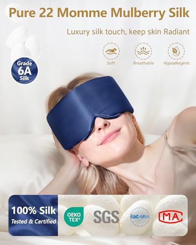 BeeVines Luxury Pure 100% 22 Momme Silk Sleep Mask, 3D Countoured Eye Mask - Image 2