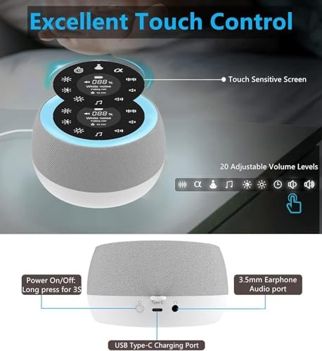 [2 in 1] White Noise Machine, Sleep Sound Machine with 7 Colors Night Light, 32 Soothing Sounds, Built-in Battery & Headphone Jack, Portable Sound Machine for Sleeping Baby, Adult and Sound Therapy - Image 5