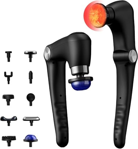 Massage Gun with 10 Replacement Heads, Massage Gun with Heat, Back Massager for Pain Relief Deep Tissue, Massager for Shoulder & Back Muscle Recovery, (Black) by JOYSUWERUN