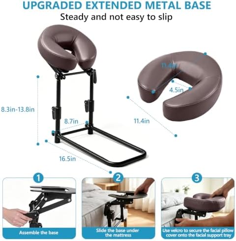 Massage Headrest for Bed, Massage Face Cradle at Home, Adjustable Bed Massage Head Holder for Sleeping Mattress, Face Down Pillow After Eye Surgery (Coffee-Brown) - Image 7