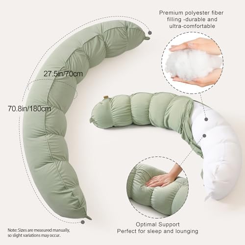 Peallow(Pat. Pend) – Long Round Body Pillow for Adults, Bolster Pillow for Sleeping, Soft and Supportive Pillow for Sleeping & Lumbar Support (Celadon Green,59") - Image 3