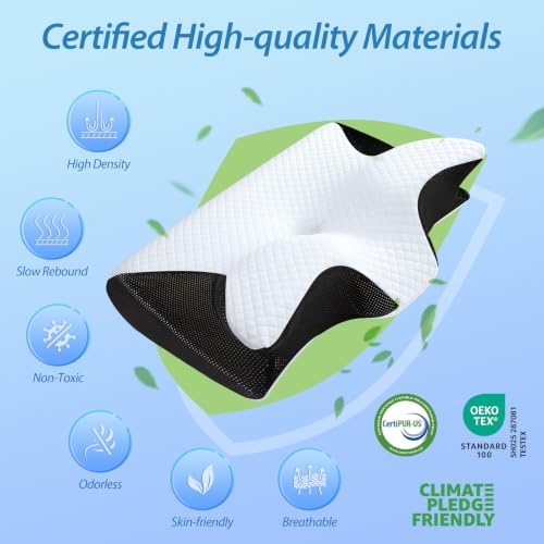 HOMCA Memory Foam Cervical Pillow, 2 in 1 Ergonomic Contour Orthopedic Pillow for Neck Pain, Contoured Support Pillows for Side Back Stomach Sleepers - Image 5