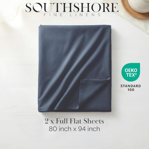 Oversized Twin Flat Sheets Only 2 Pack Set Wrinkle Free 66x96 Dark Blue - Image 2