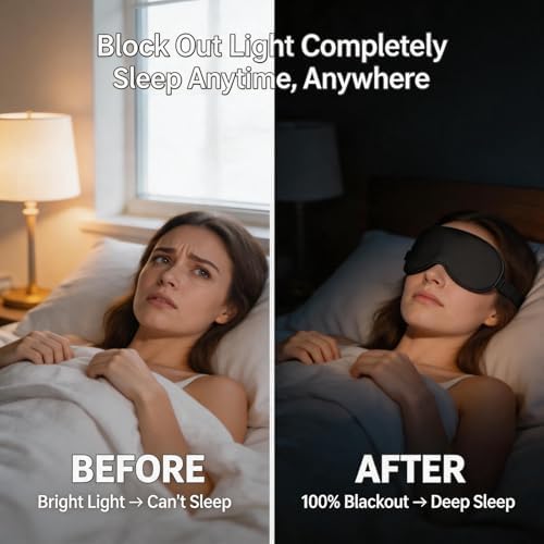 Silk Sleep Mask, Adjustable Soft Eye Cover for Comfortable Sleep & Naps, Pressure-Free, Machine Washable - Black - Image 2