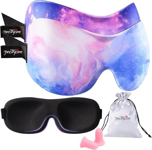 PrettyCare 3D Sleep Mask 2 Pack,Eye Mask for Side Sleeper -3D Contoured Sleeping Mask with Light Blocking for Women- No Eye Pressure Blindfold Night Masks with Ear Plugs & Travel Bag (Black& Fire) by PrettyCare