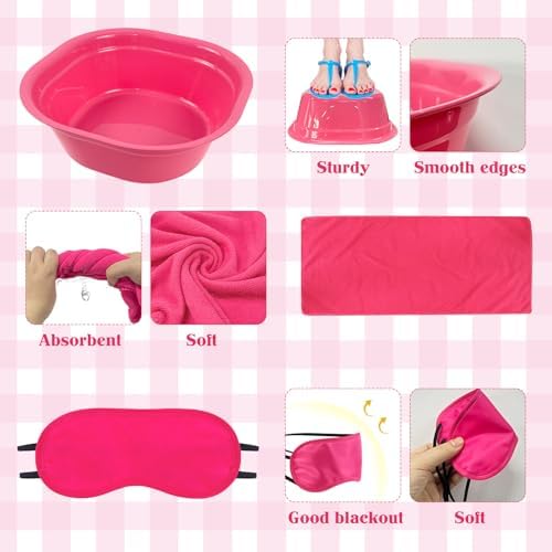 36-Piece Kids Foot Spa Kit For Girls With 12 Foot Tubs, 12 Pink Hand Towels And 12 Eye Masks For Sleepover Slumber Party Supplies (Rose) - Image 3