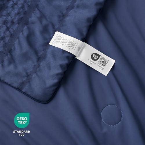 Cozy Bliss Striped Seersucker Cooling Comforter King Size, Lightweight Airflow Silky Cooling Bedding with Q-Max>0.45 for Bedroom, Home Decor, Hot Sleepers & Night Sweats, Navy Blue 106"×90" - Image 7