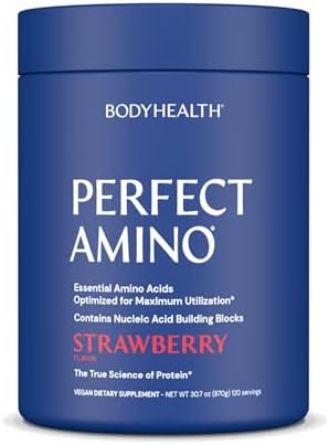 BodyHealth PerfectAmino Powder - BCAA and EAA Powder for Pre and Post Workout - Amino Acid Energy Drink for Men and Women to Support Lean Muscle and Recovery - Strawberry - 120 Servings by BodyHealth