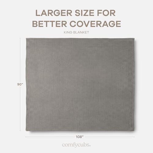 Comfy Cubs Waffle Blanket King, 108" x 90" - 100% Cotton Lightweight Breathable Bed Blanket - Soft Textured Thermal Weave for All Seasons – Decorative Cozy Layer for Couch, Sofa, or Bed - Charcoal - Image 4