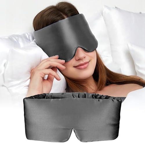 Silk Sleep Mask for Women and Men, Side Sleeper, 22 Momme Pure Mulberry Silk Total Blackout 100% Mulberry Eye Mask with Adjustable Headband Full Size, Eye Masks for Sleeping and Travel by Unknown