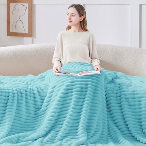 BEDELITE Ribbed Fleece Throw Blanket for Couch, Sky Blue, 50"x60" - Image 4