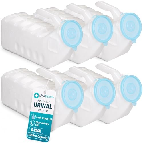 MedVance Urinals for Men 1000ml, Spill Proof Glow in the Dark Lid, 6 Pack by Medvance