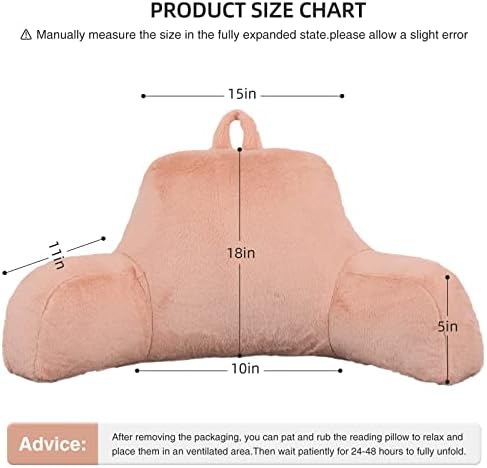 Aimuan Reading Pillow Bed Rest Pillow with Arms Rabbit Fur Back Pillow for Sitting up in Bed Adults Teens Incline Rest Sleeping Snoring with Pregnancy Lumbar Waist Support (Standard, Blush) - Image 3