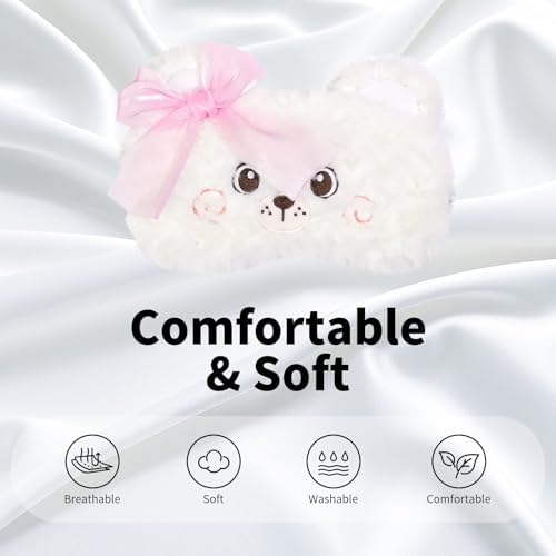 PERFECTSIGHT Sleep Eye Masks, Cute Penguin Plush Sleep Eye Cover Lightweight Adjustable Eyeshade Faux Fur Mask Cover for Women Men Sleep Travel Nap, Lace Bear - Image 2