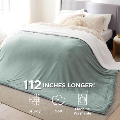 Bedsure GentleSoft Sherpa Fleece Cal King Blankets for Bed, Non-Heated, Thick and Warm Oversized Throw for Women and Men, Soft Fuzzy Plush Large Blanket for Winter, Sage Green, 112x98 Inches - Image 3