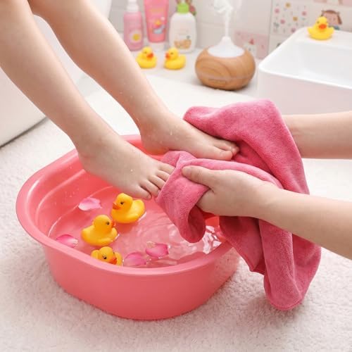 DEAYOU Set of 6 Small Foot Spa Kit for Spa Party, 12" x 12" x 4.3" Foot Tub and 14" x 29.5" Bath Towels, Washbasin Hand Towels for Sleepover Party, Girls Night, Home Facial and Foot Soak Kit, Pink - Image 4