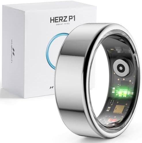 Herz P1 Smart Ring for Women & Men - (Size 11) 24/7 Health Metrics Fitness Ring, Tracks 20+ Biometrics, 6 Day Battery Life, Waterproof Stainless Steel, Free APP for iOS Android, No Subscription by WuzuTech